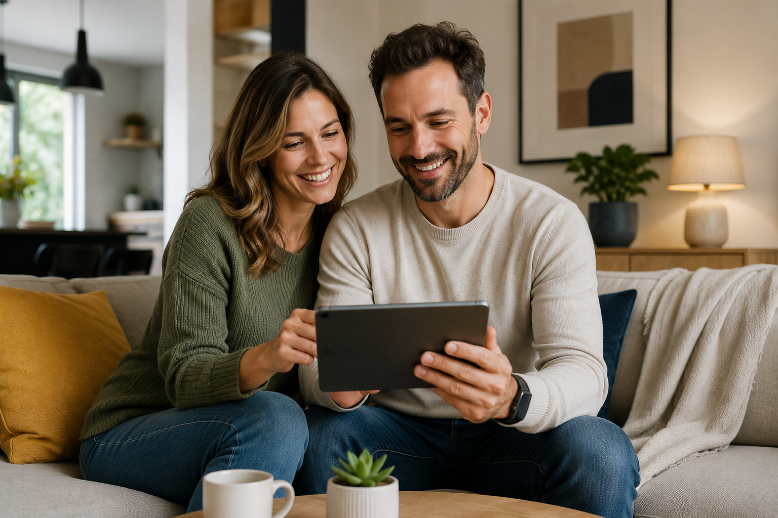 Famille heureuse avec économies énergie