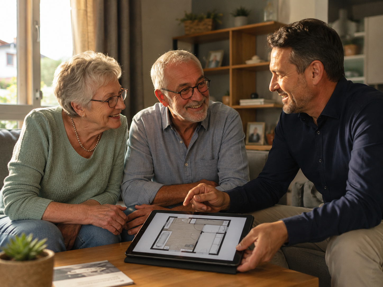 Conseiller Autonomie Solutions en rendez-vous au domicile d'un couple de seniors